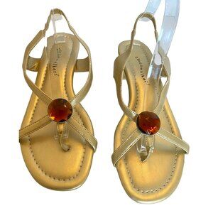 Cloudwalker Vicky Gold Wedge Sandal with Amber Jewel Accent Glam Boho Size 10W